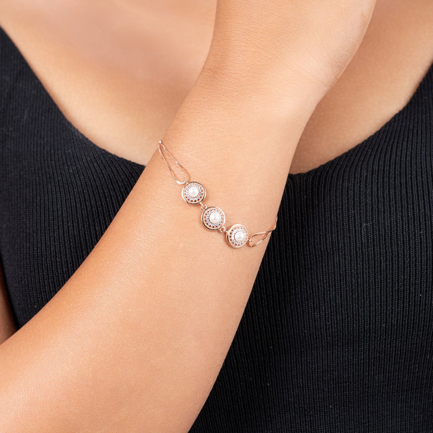 Silver Pearl Orbit Bracelet