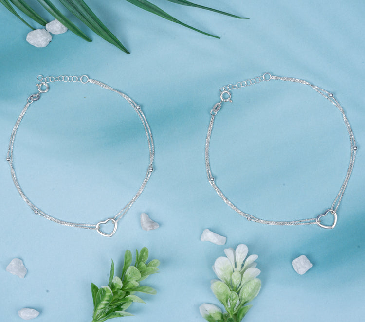 925 Silver Heartfelt Heart Anklet | Double Trouble Anklet | For Everyday Wear | 925 Sterling Silver