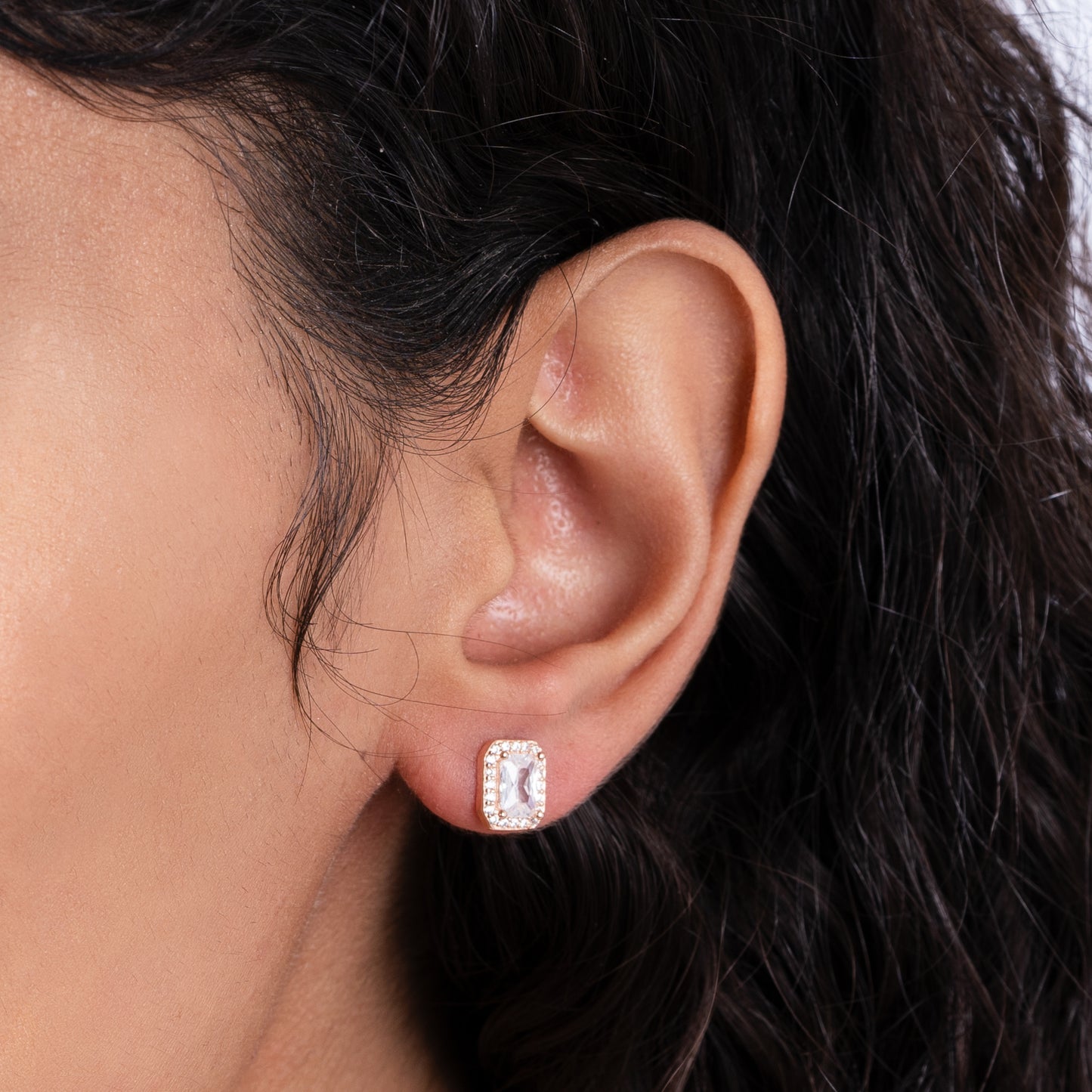 Sparkle Frame Rose Gold Plated Silver Earrings
