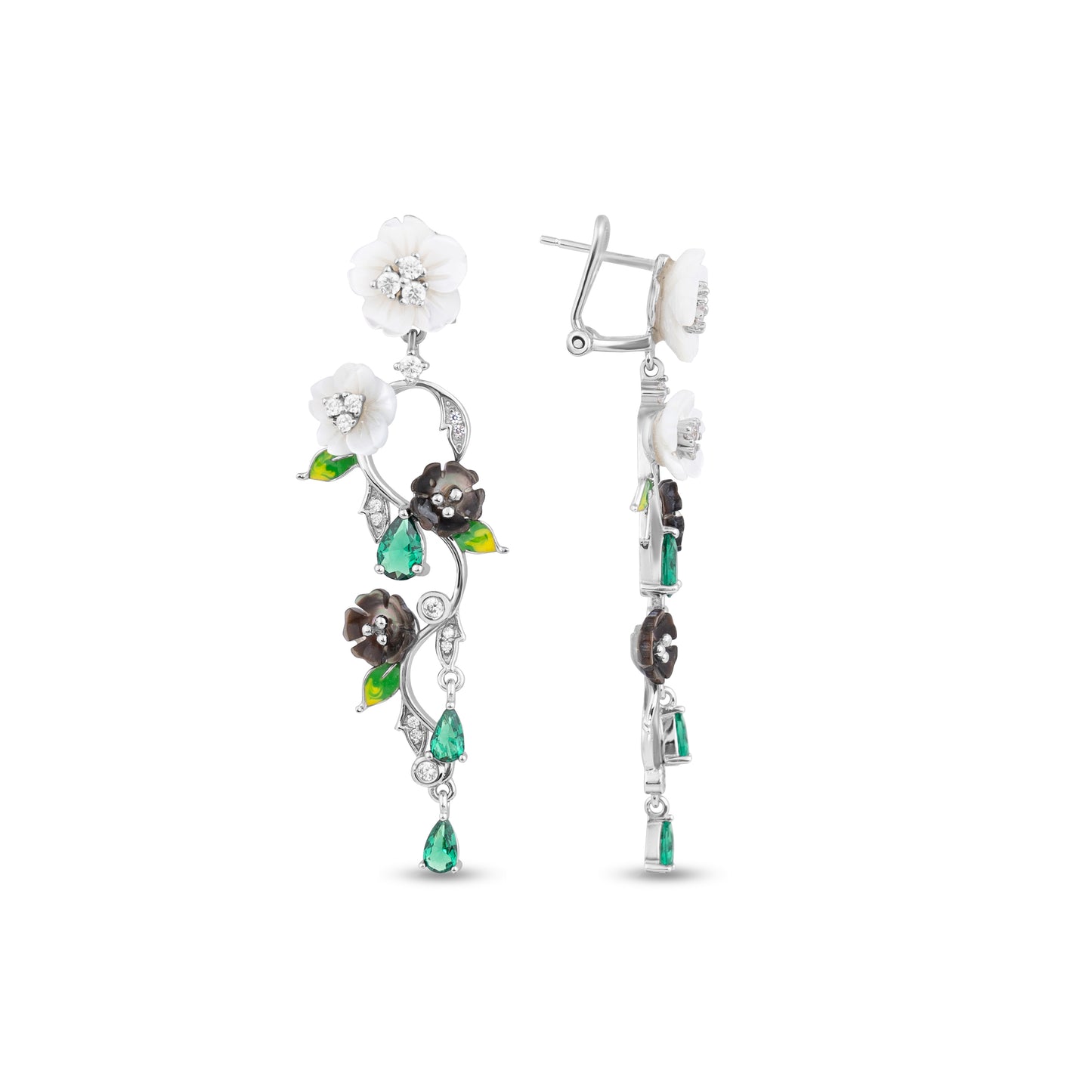 Sterling Silver Flower and Leaf Earrings