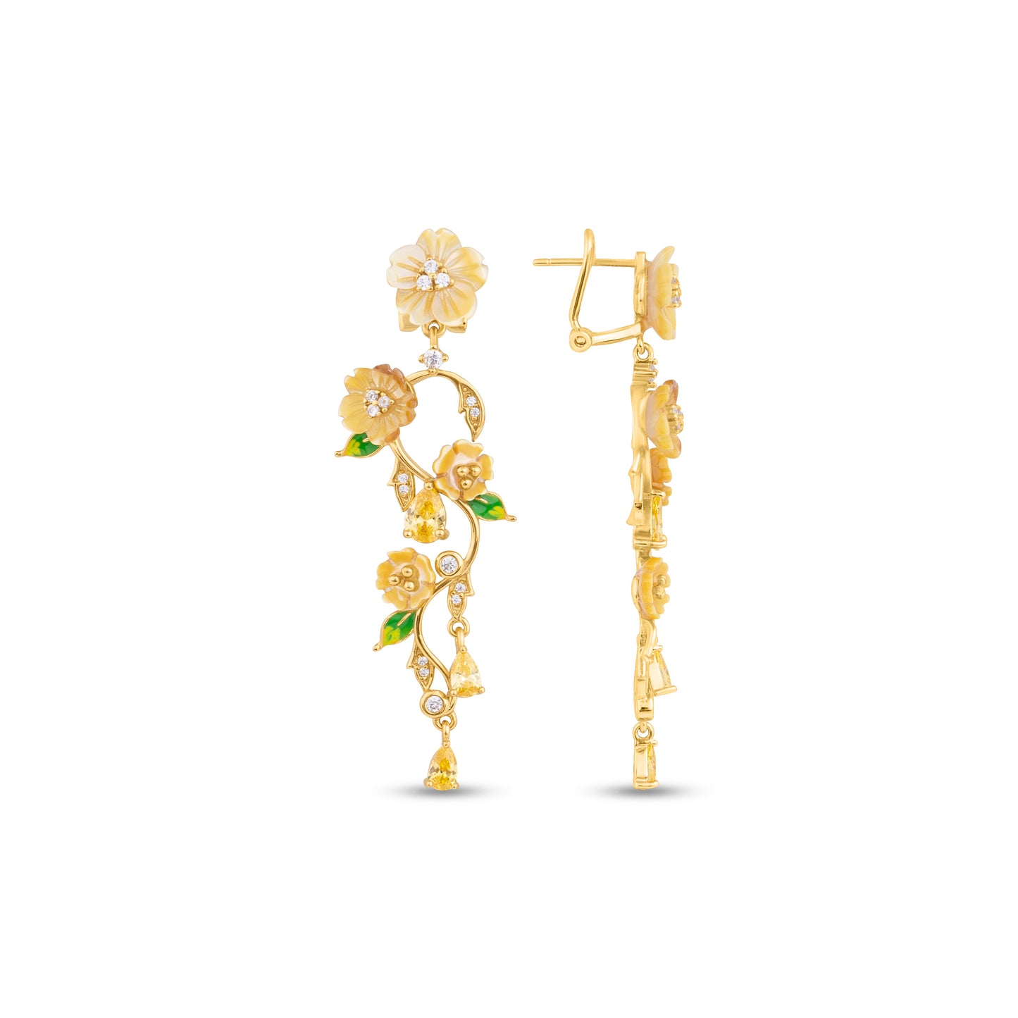 Sterling Silver Flower and Leaf Earrings