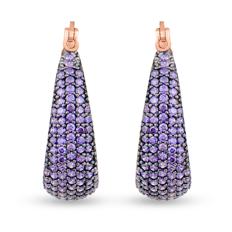 Sterling Silver Purple Stone Hoop Earrings