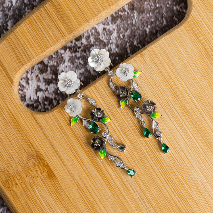 Sterling Silver Flower and Leaf Earrings