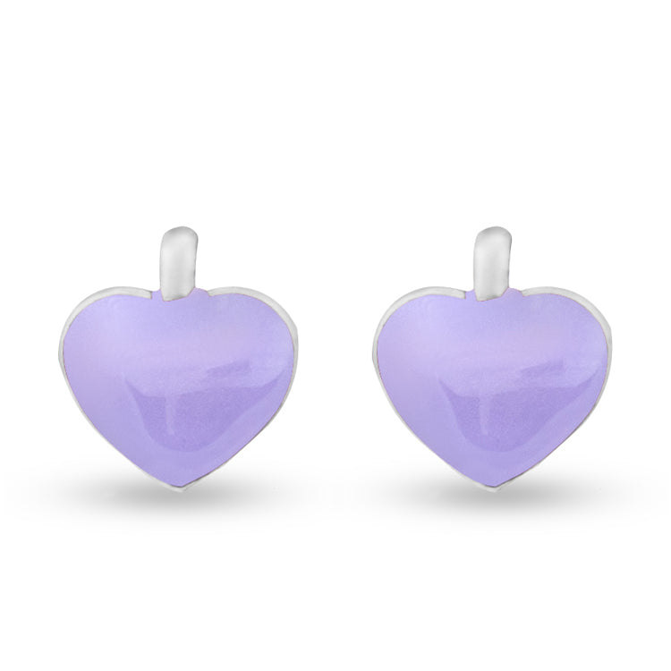Lilac Love Heart Kiddie Silver Earrings