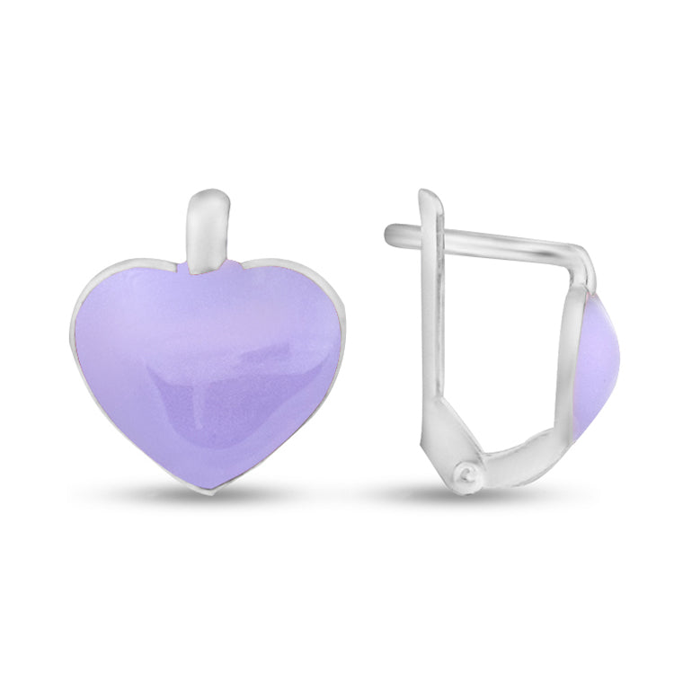 Lilac Love Heart Kiddie Silver Earrings