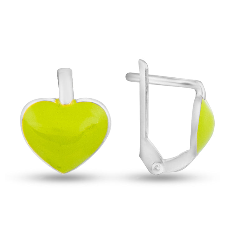 Emerald Embrace Heart Kiddie Silver Earrings