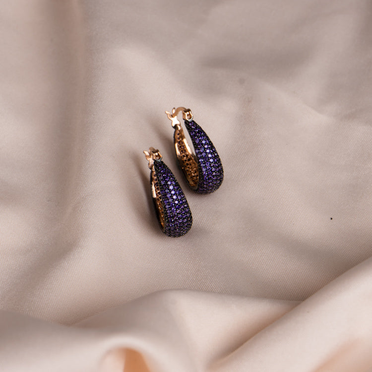Sterling Silver Purple Stone Hoop Earrings
