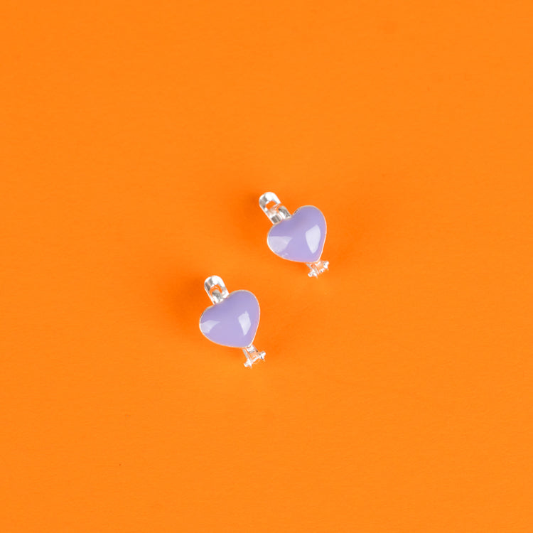 Lilac Love Heart Kiddie Silver Earrings