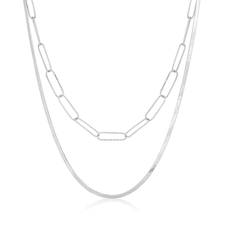 Geometric Layered Silver Necklace