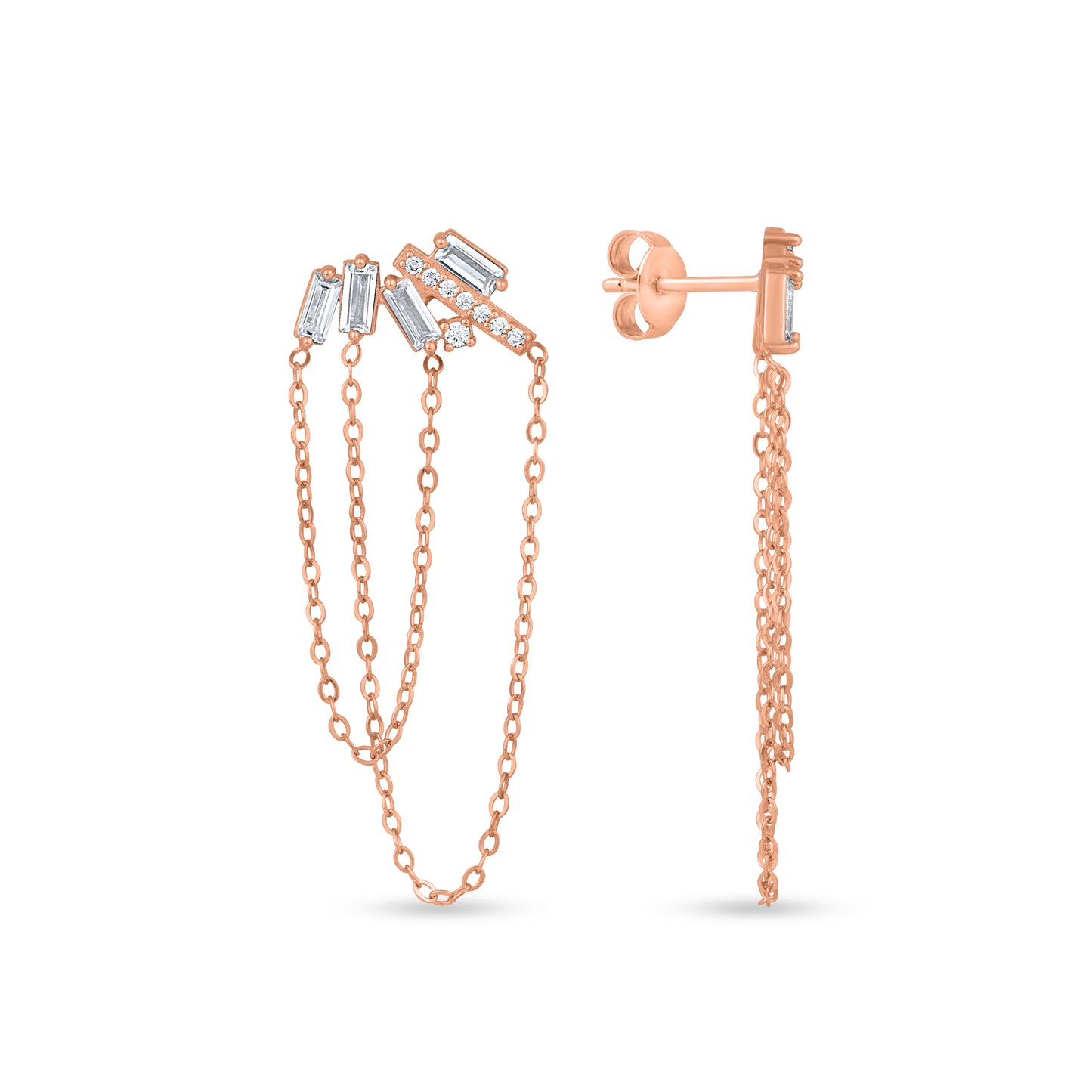 Sleek Streamline Chain Rose Gold Plated Silver Earrings