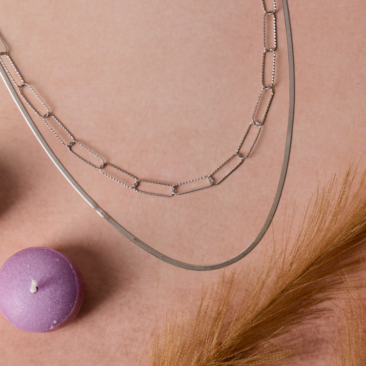 Geometric Layered Silver Necklace