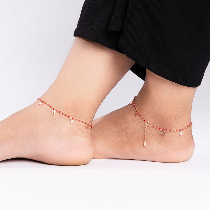 Rose Gold Paint Me Red Anklet