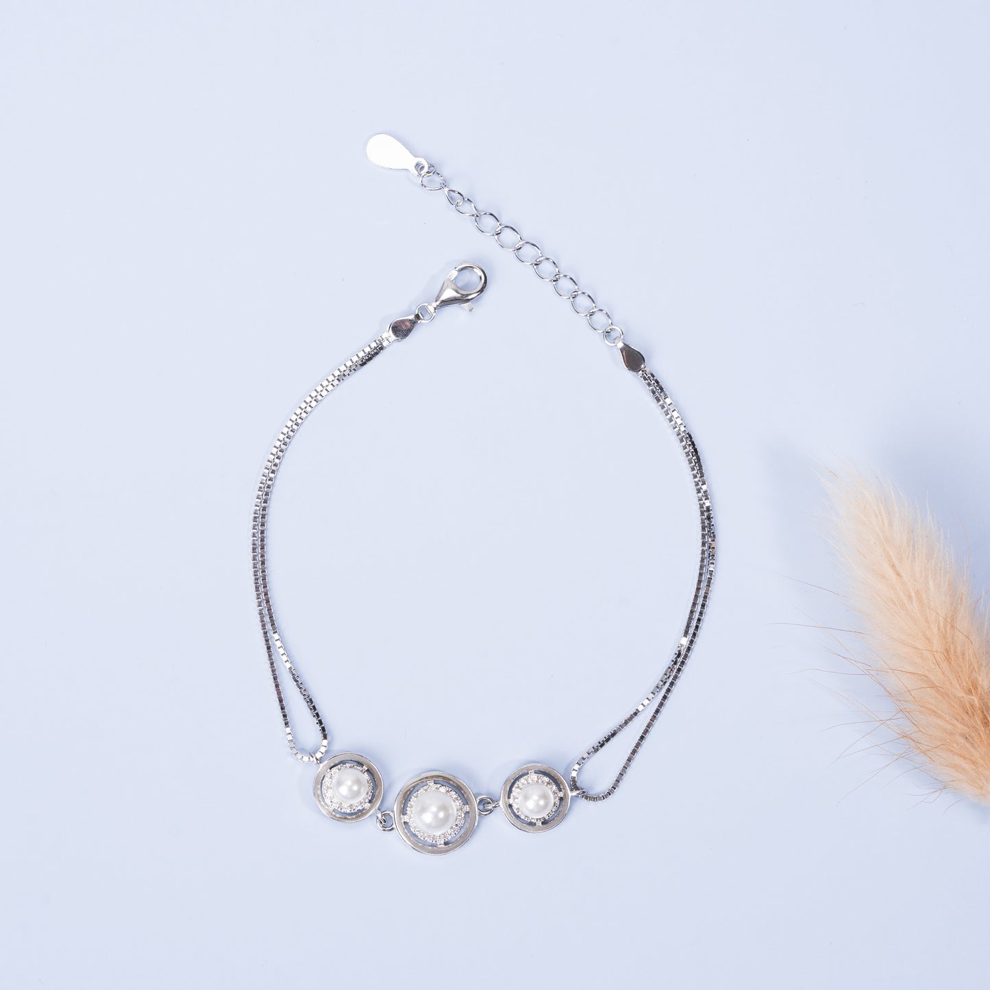 Silver Pearl Orbit Bracelet