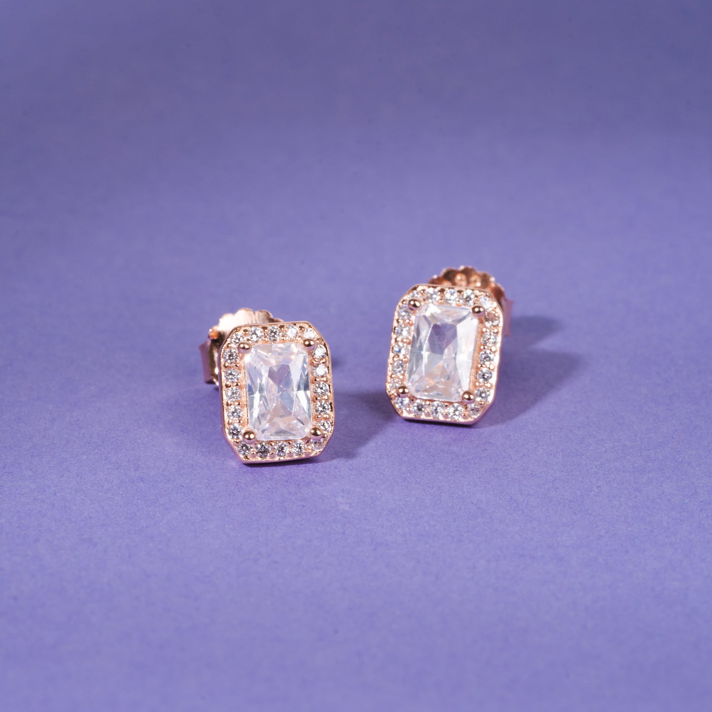 Sparkle Frame Rose Gold Plated Silver Earrings