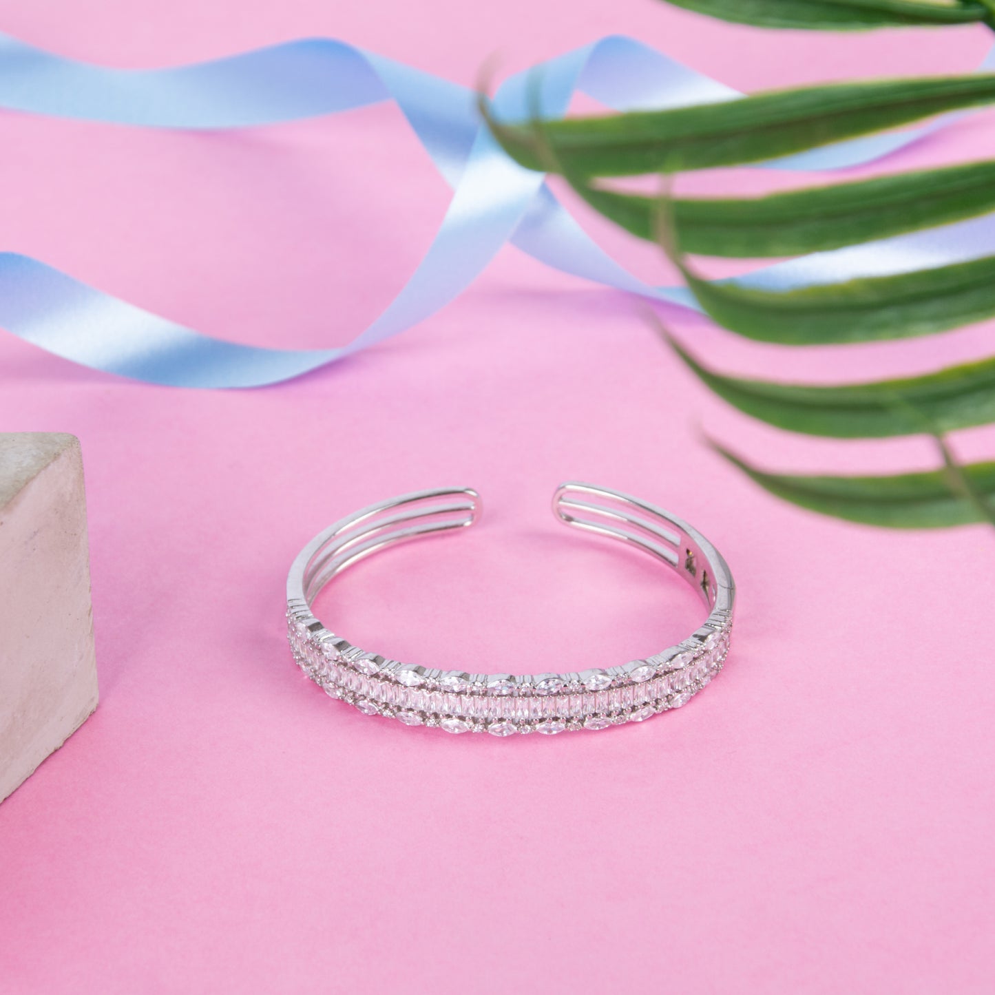 Crystal Open Cuff Silver Bracelet