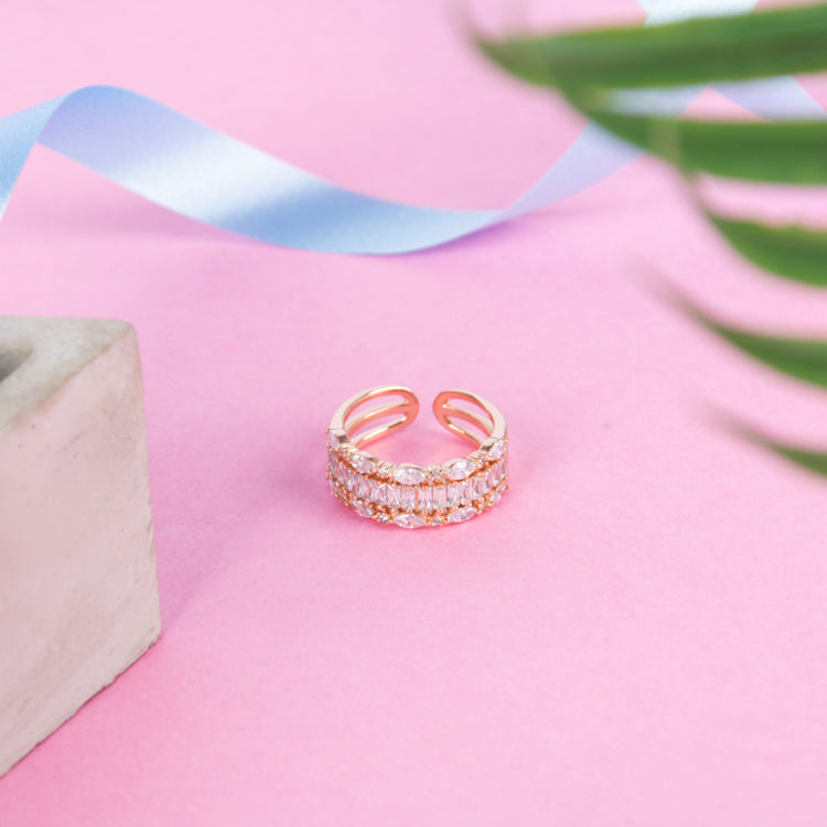 Crystal Open Cuff Rose Gold Plated Silver Bracelet