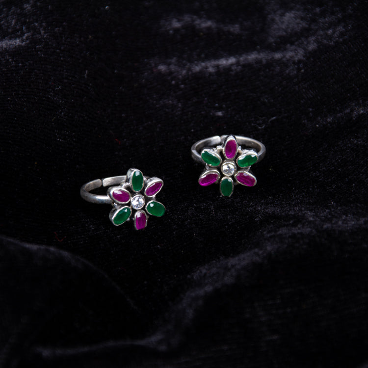 Blossoming Jewels Sterling Silver Toe Rings