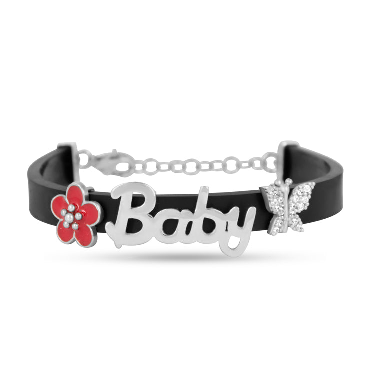 Silver Butterfly Pink Enamel Bracelet