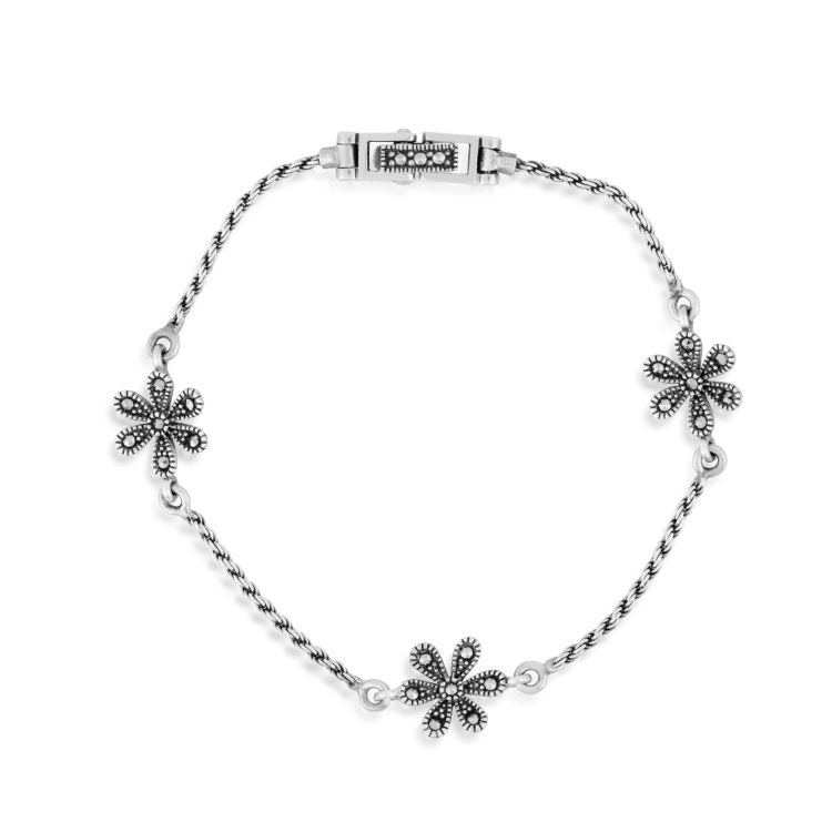 Three Flower Sterling Silver Bracelet