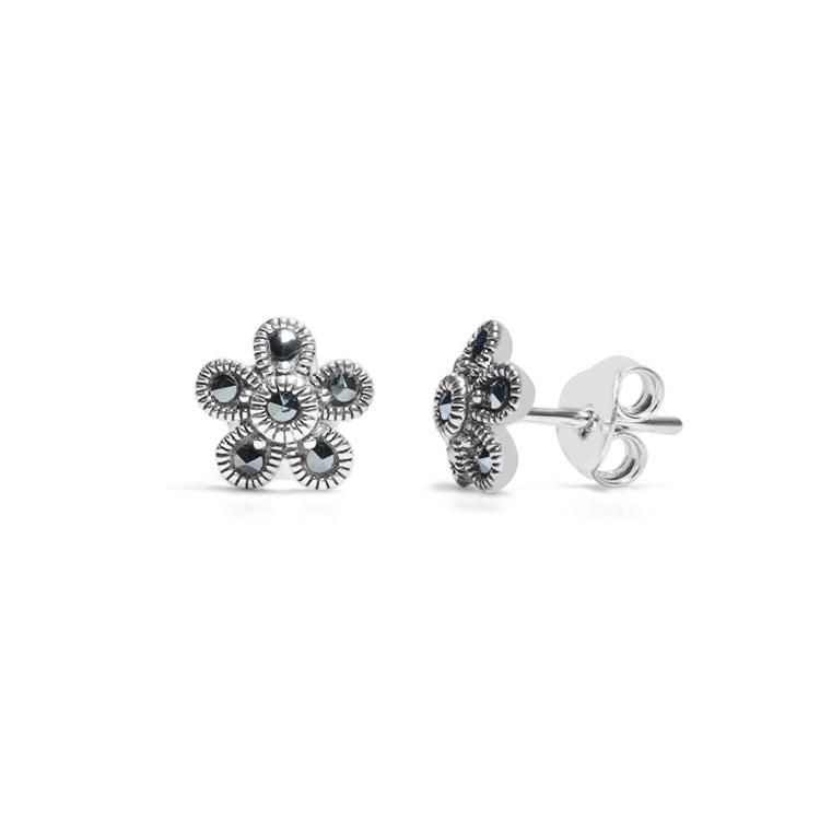 Midnight Bloom Silver Earrings