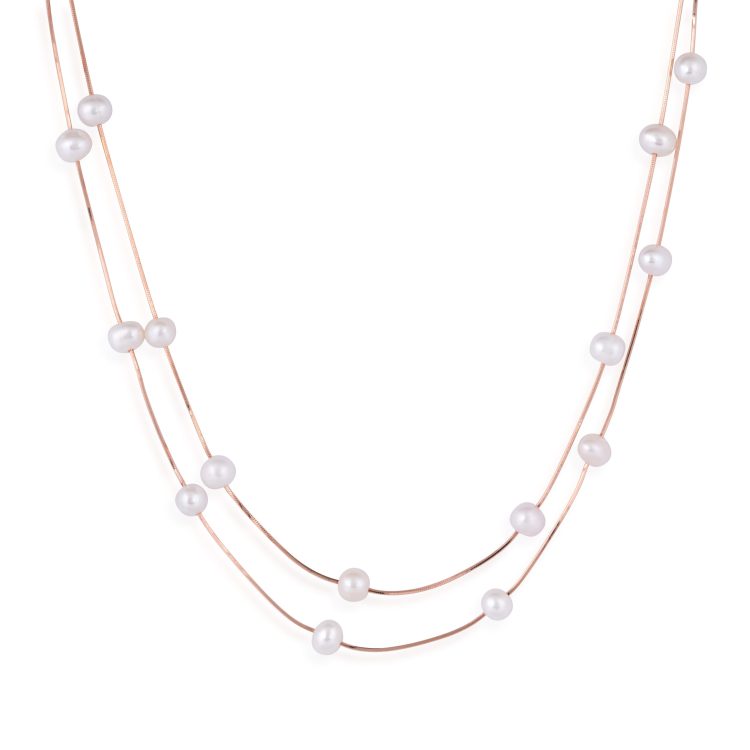 Pearl Station Layered Silver Necklace
