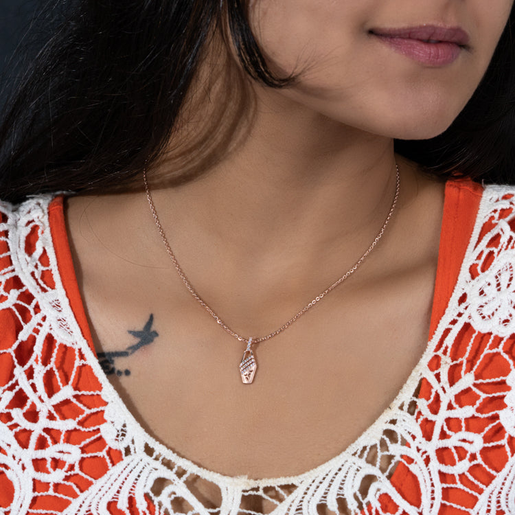 Blushing hexagon pendant necklace