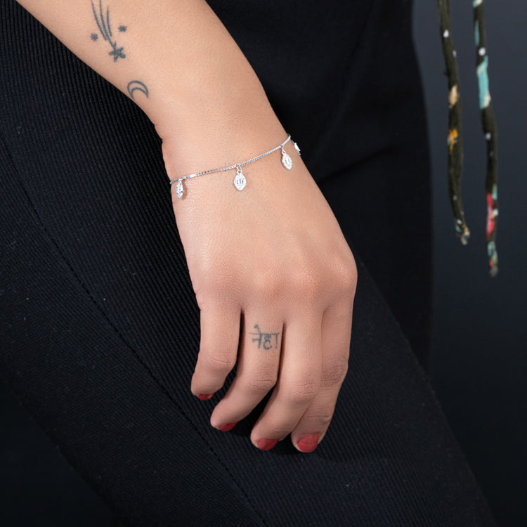 Silver Bracelet with Leaves