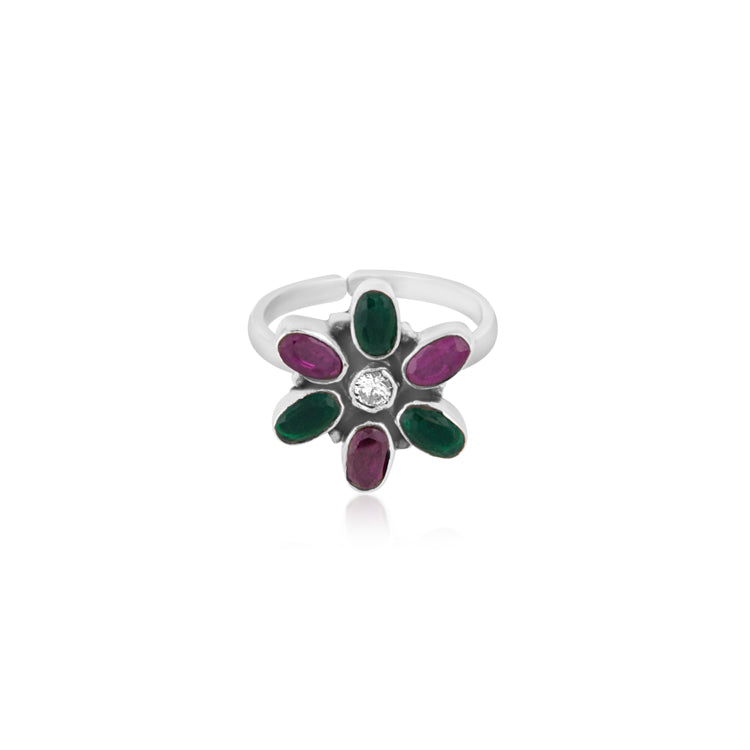 Blossoming Jewels Sterling Silver Toe Rings