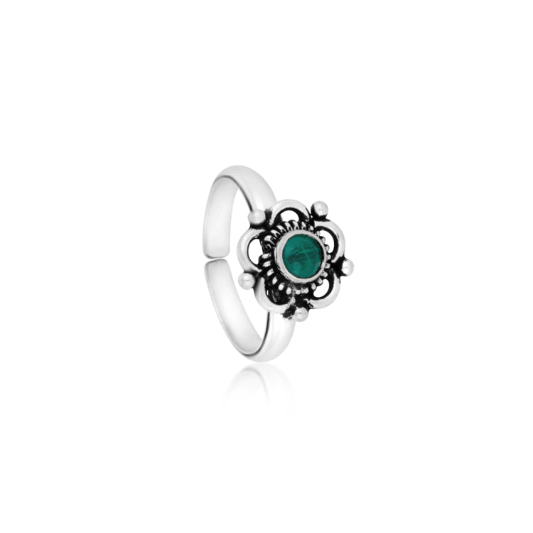 Verdant Charm Floral Silver Toe Rings