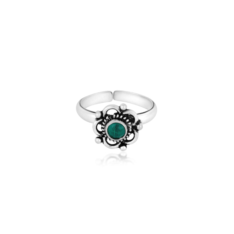 Verdant Charm Floral Silver Toe Rings