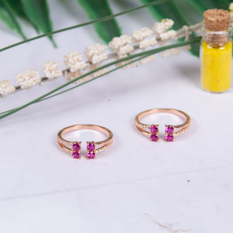 Rose Gold PLum cinderella Silver Toe Ring
