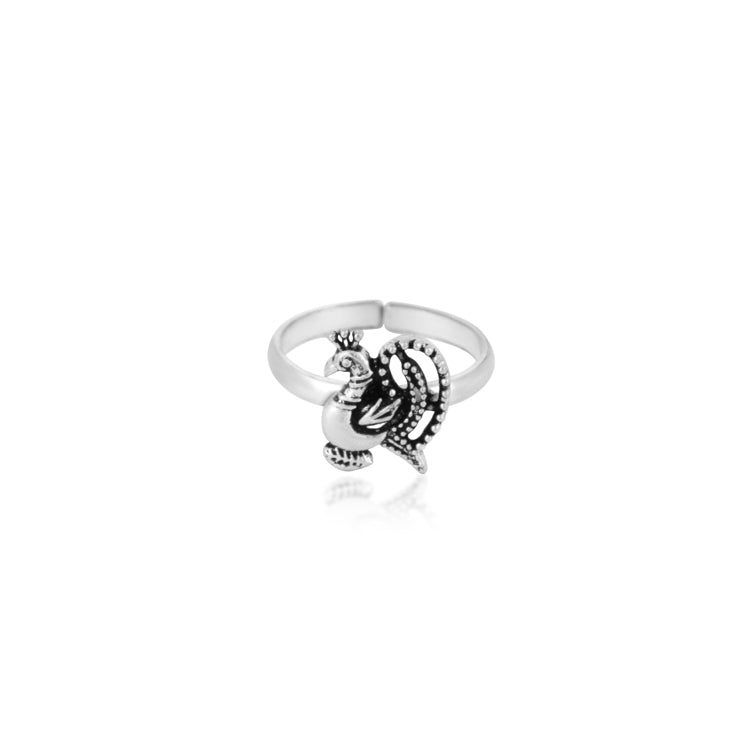 Peacock Paradise Silver Toe Ring