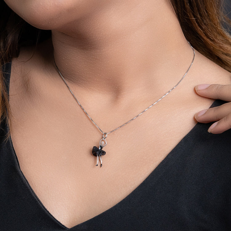 Black ballerina Silver Necklace