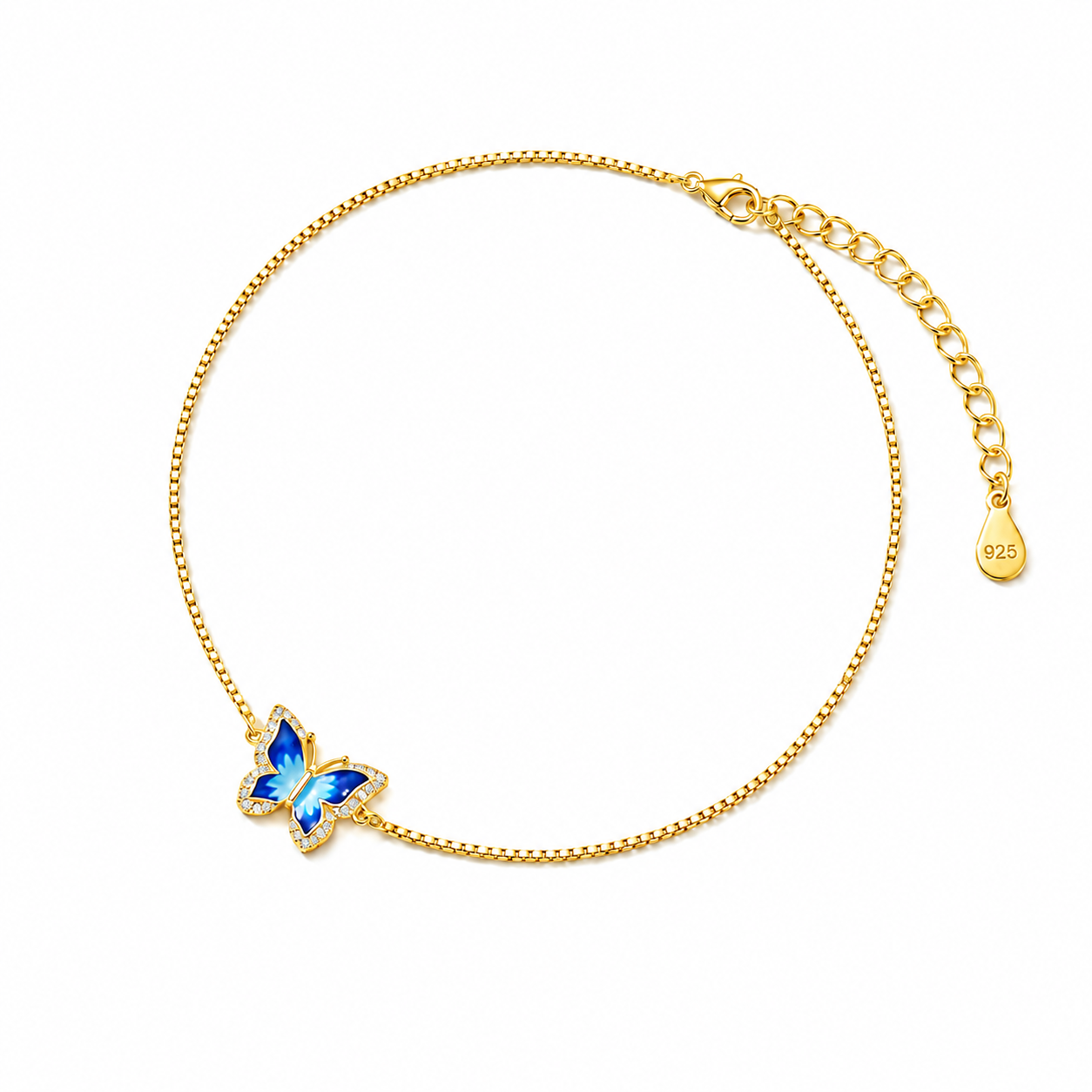 92.5 Silver Blue Butterfly Gold Plated Anklet