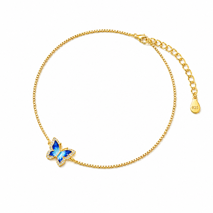 92.5 Silver Blue Butterfly Gold Plated Anklet