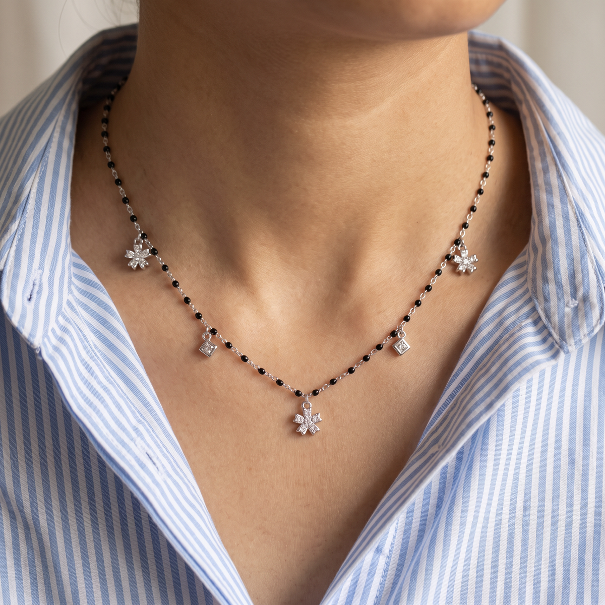 92.5 Silver Blossom Mangalsutra