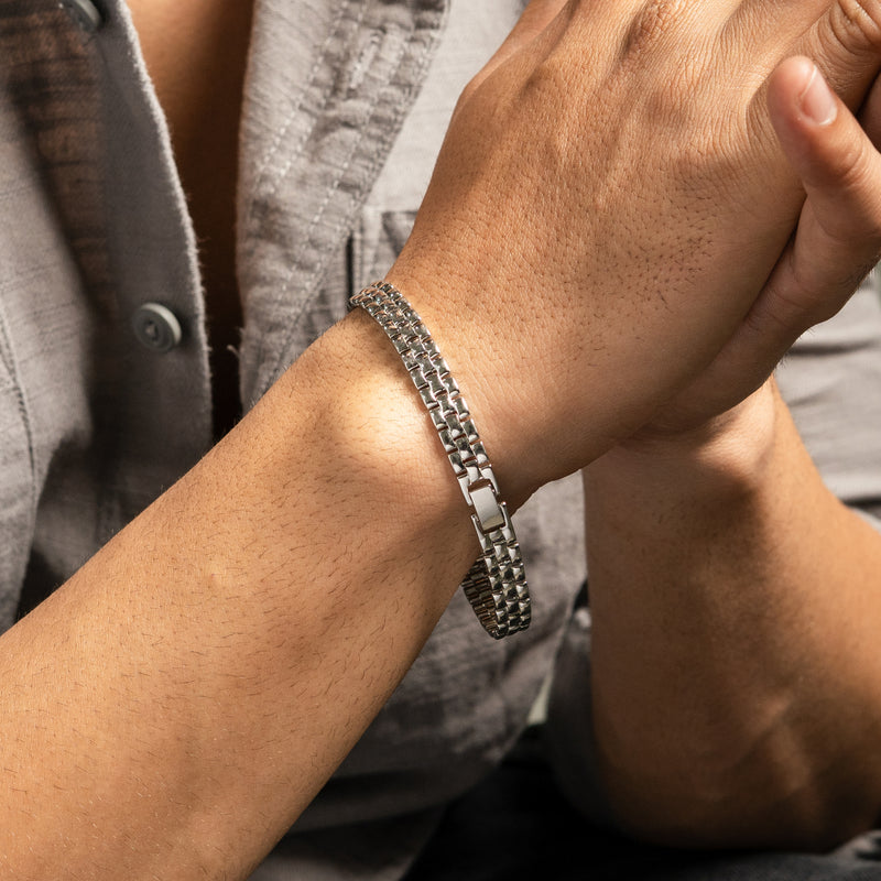 92.5 Silver Polished Link Bracelet For Men