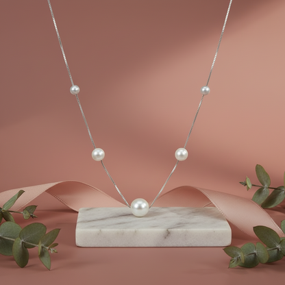 925 Silver Floating Pearls Necklace