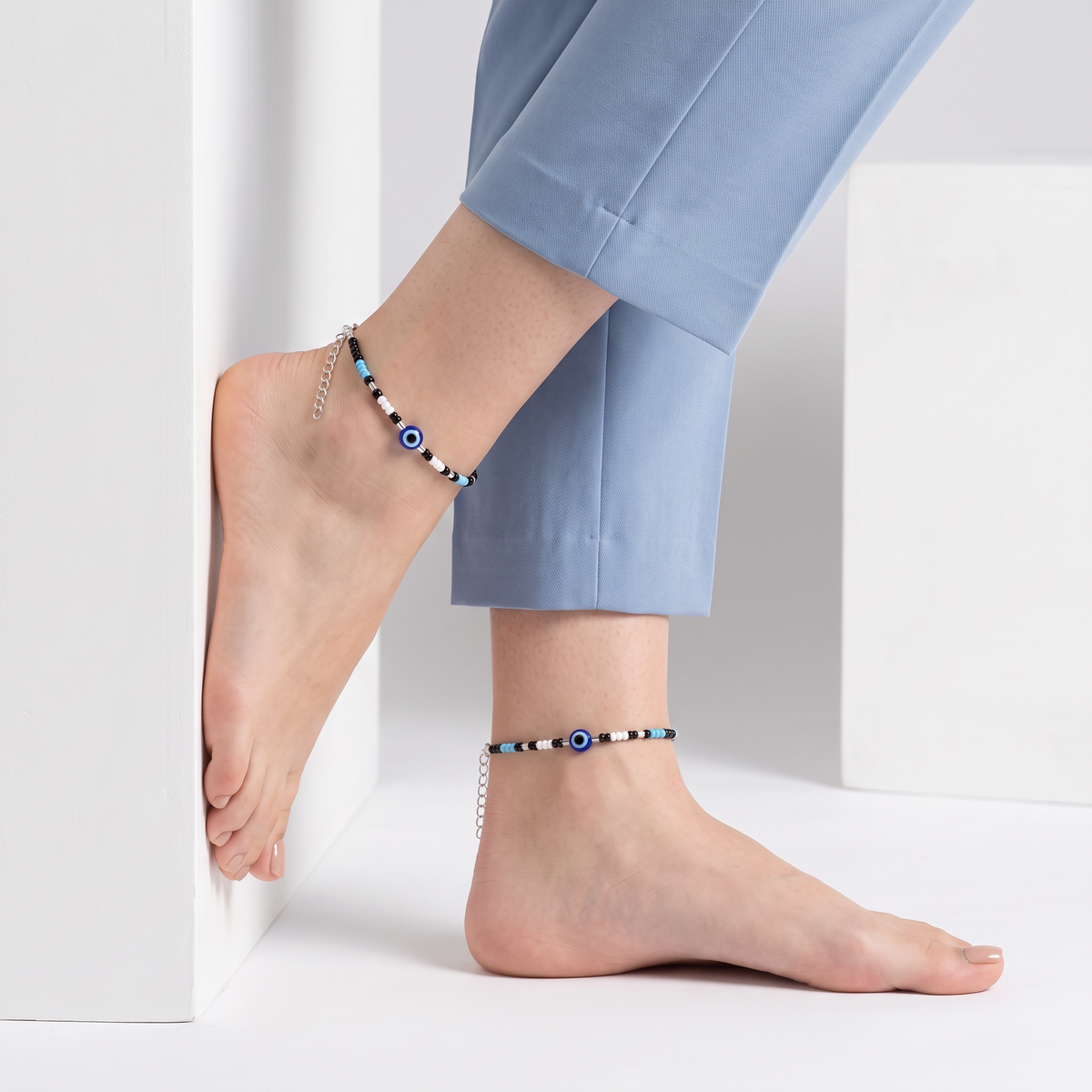 Azure Evil Eye Bead Anklet