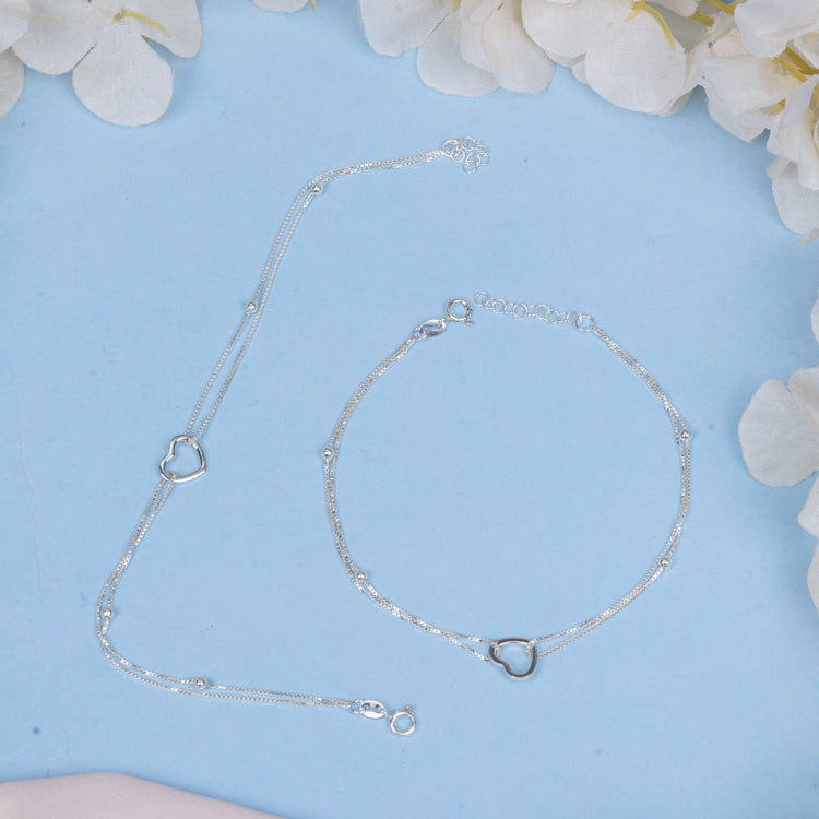 925 Silver Heartfelt Heart Anklet | Double Trouble Anklet | For Everyday Wear | 925 Sterling Silver