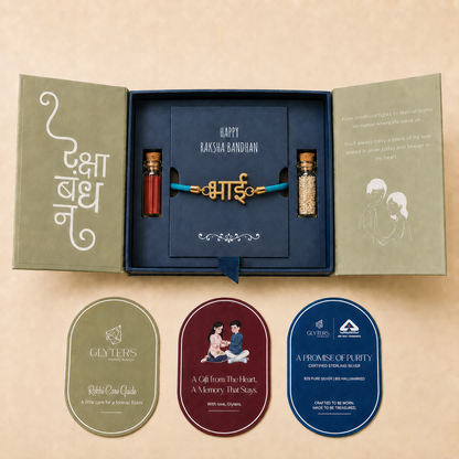 Bhai Bond 925 Silver Rakhi in premium Raksha Bandhan gift box with roli, chawal and care cards
