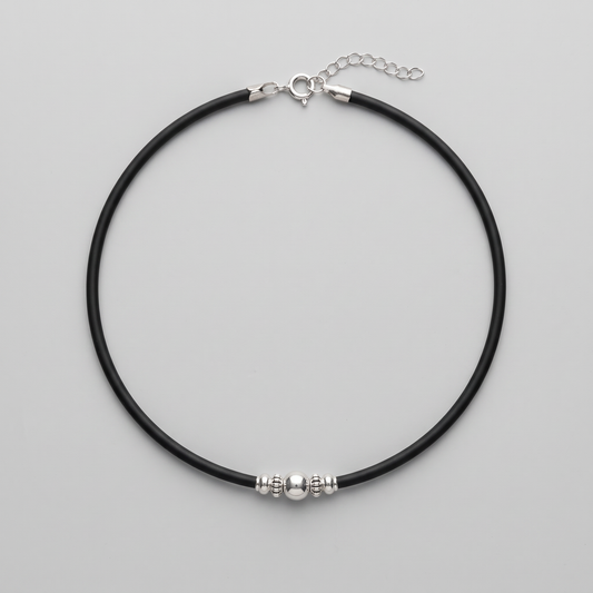 Black Cord Silver Bead Anklet