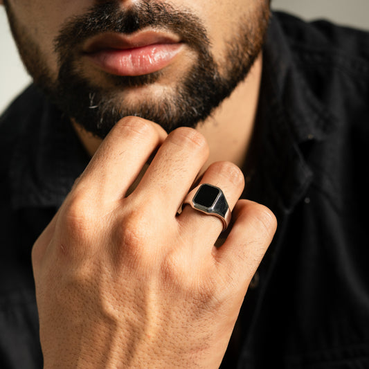 Black Crest Silver Ring For Men