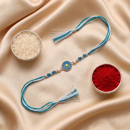Blue Blossom Silver Rakhi