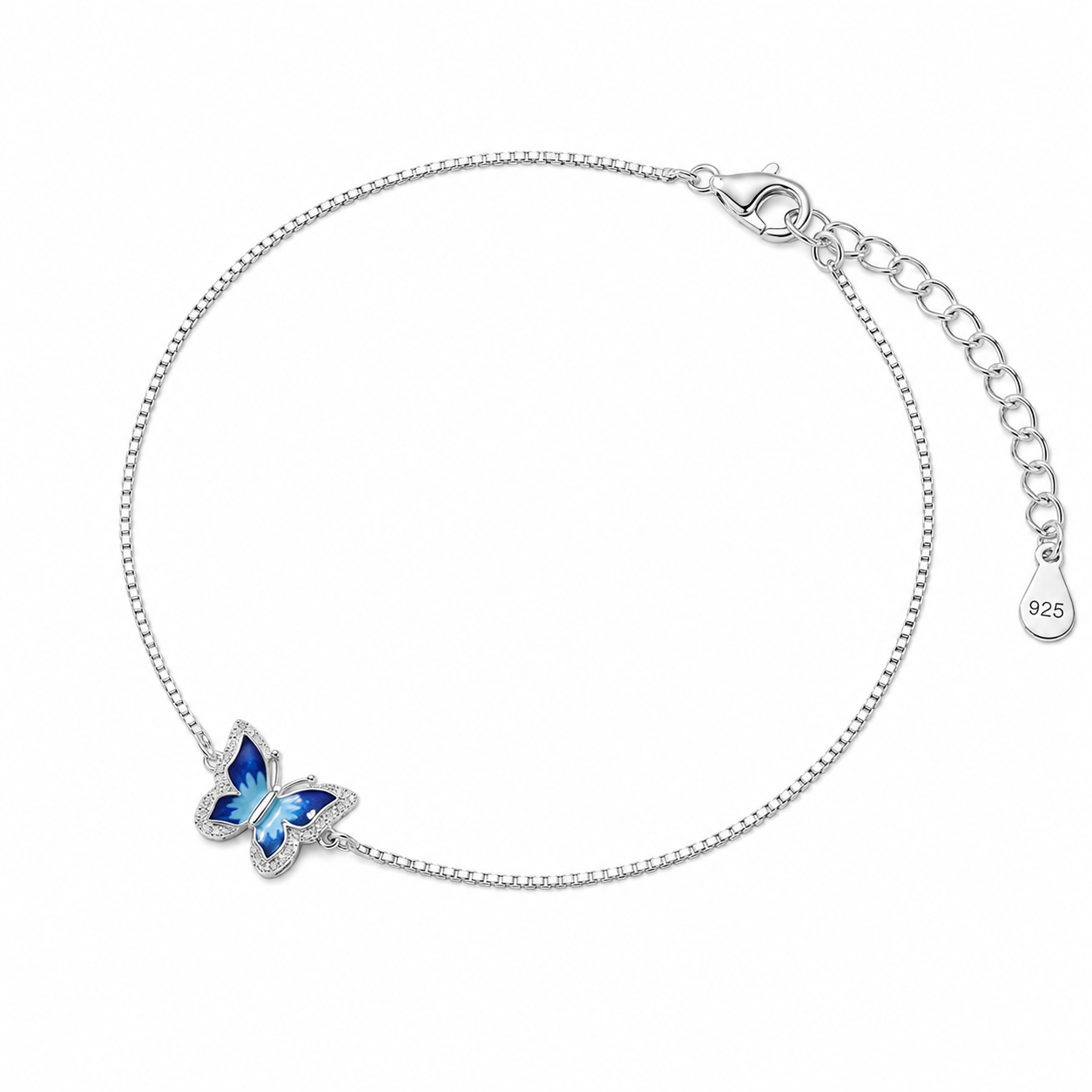 Blue Butterfly Silver Anklet