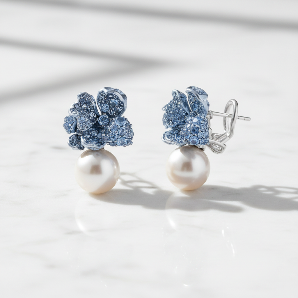 Blue Blossom Pearl Earrings
