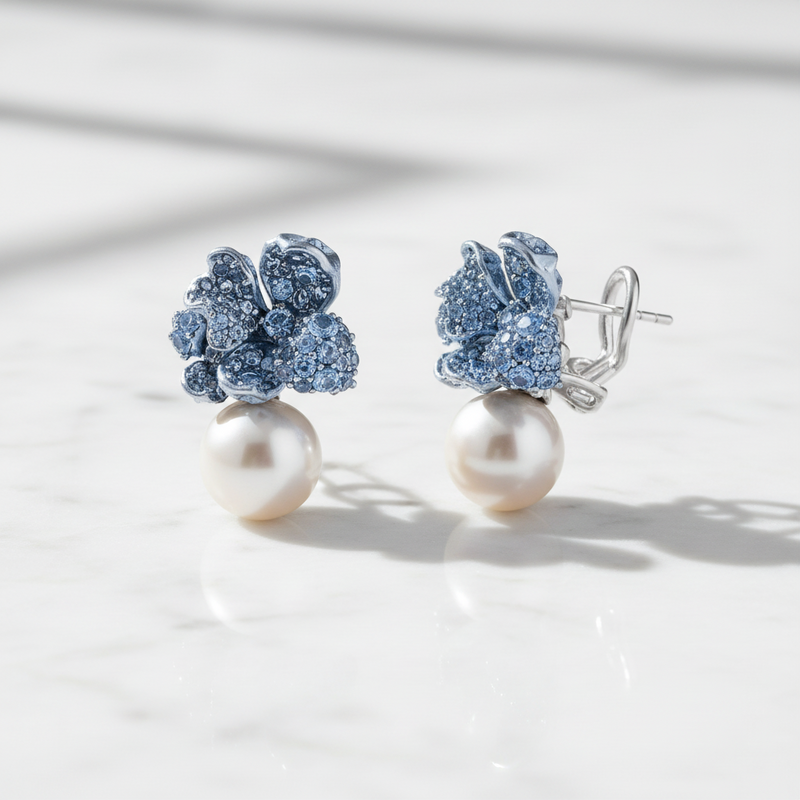 Blue Blossom Pearl Earrings