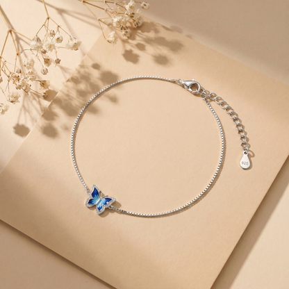 Blue Butterfly Silver Anklet