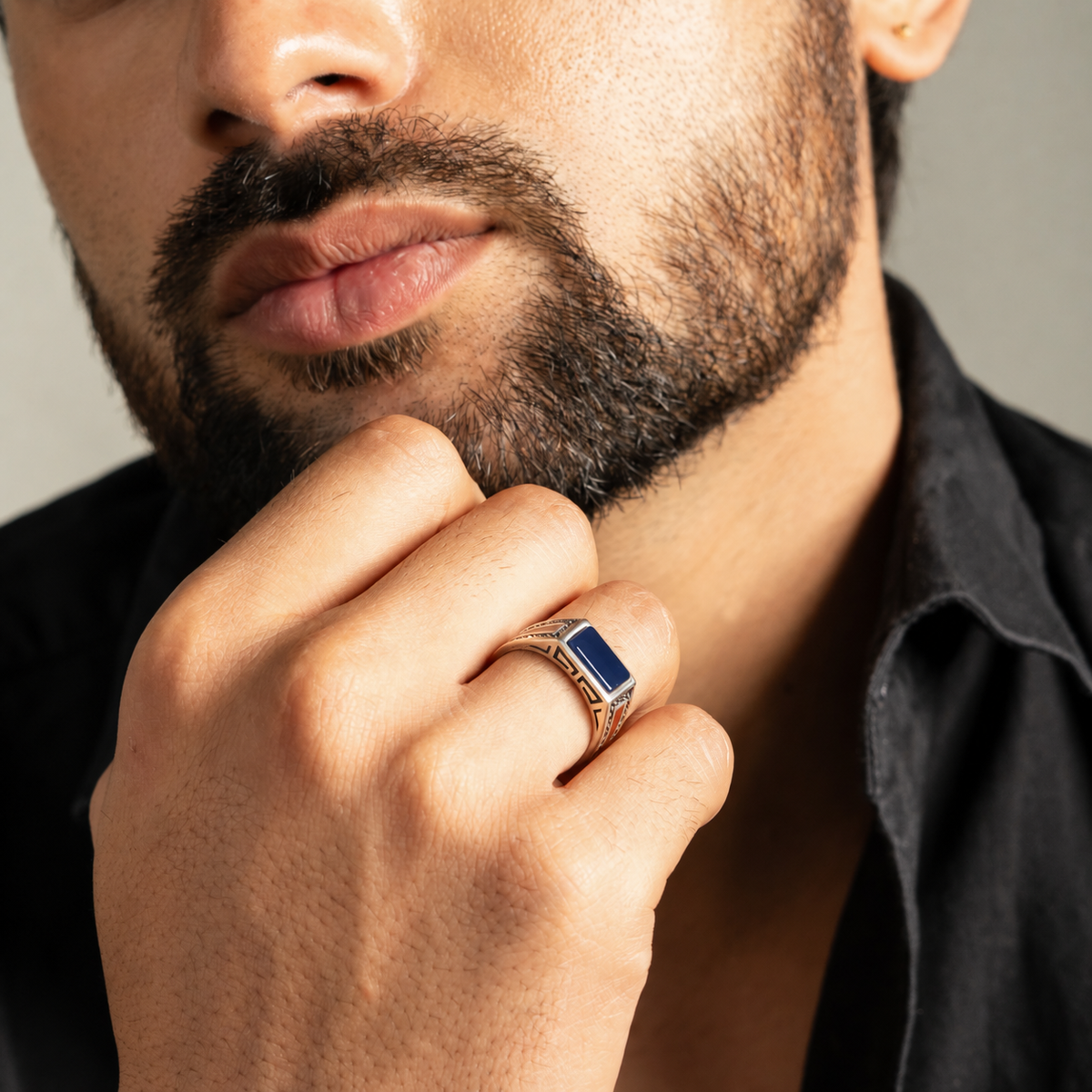Blue Crest Silver Ring For Men