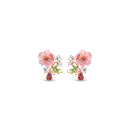 Sterling Silver White Flower and Green Stone Earrings